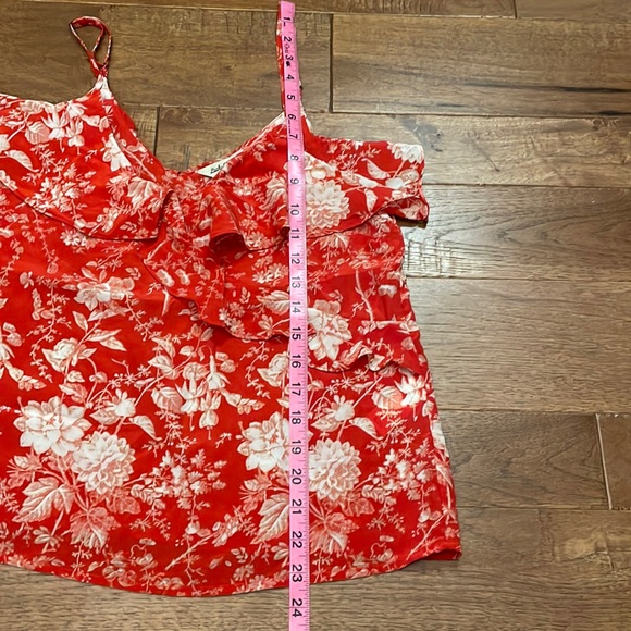 Lucky Brand Women’s Floral Red Silk Cami Tank Ruffle Top - Size Small - Picture 6 of 9